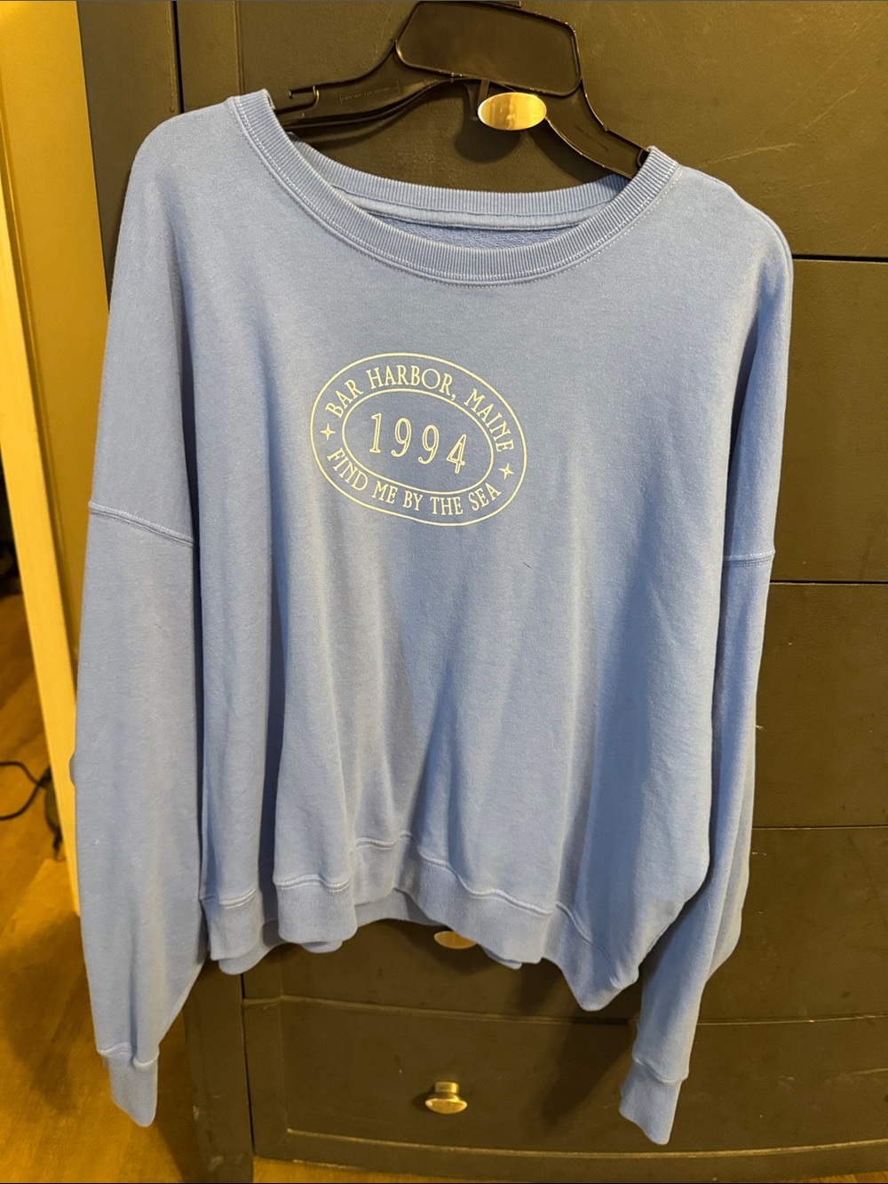 Hollister Light Blue 1994 Bar Harbor Graphic Cropped Pullover Sweatshirt